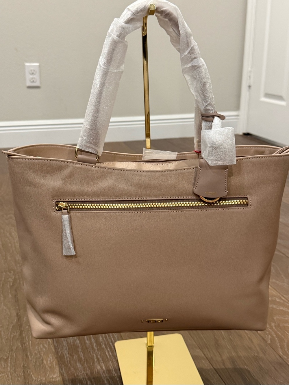 Tumi Blush Pink All Leather Laptop Tote with Gold Hardware Fits 14” Laptop